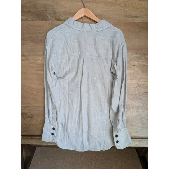 NWT Madewell Shirt Blouse Top Womens 2XS Gray Flap Pockets Long Sleeve High Low - Picture 2 of 5